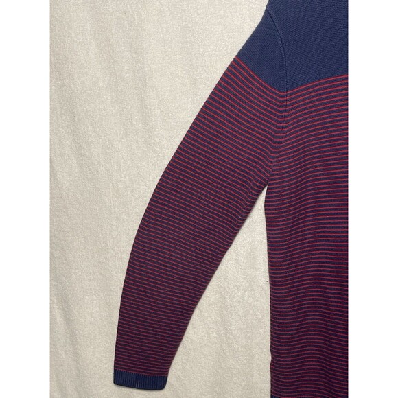 Talbots Sweater Womens Red Blue Striped Pullover Knit Cotton Blend Zipper Large - Picture 8 of 10